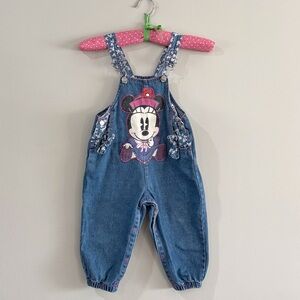 Vintage Baby Mickey & Co Minnie Mouse Denim Overalls 18M Disney Embroidered